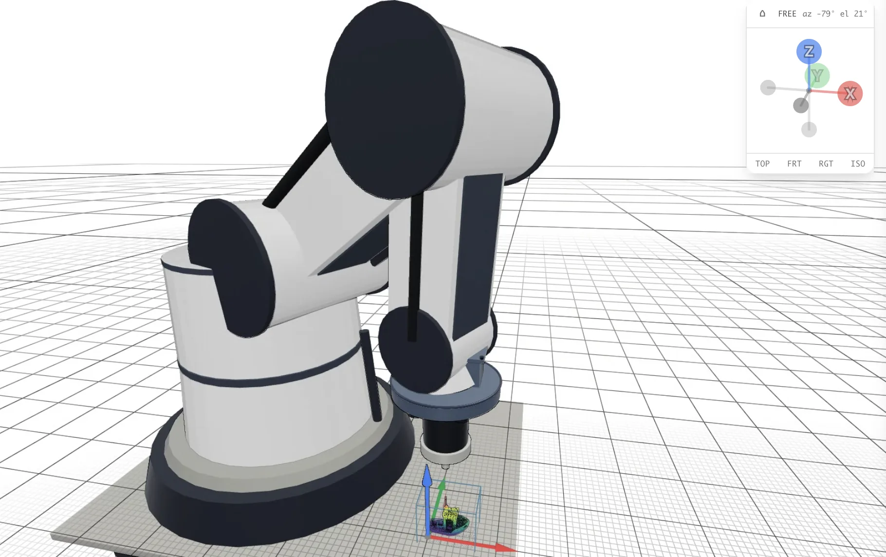 Synafloat-Plattform: 3D-Ansicht mit Roboterarm und Laser-DED-Kopf über der Bauplatte.